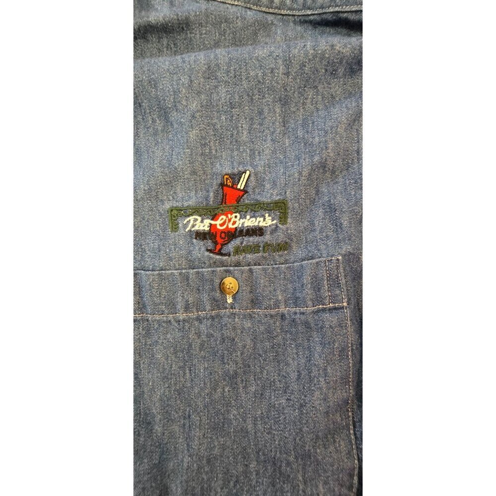 Pat O'Briens Denim Button-Up Shirt XXL 100% Cotton Long Sleeve Embroidered Logo - Picture 2 of 7